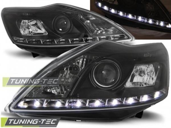 LED Tagfahrlicht Design Scheinwerfer passend für Ford Focus MK2 Facelift 08-10 schwarz