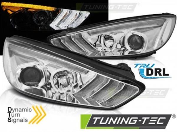 Scheinwerfer DRL LED Tagfahrlicht passend für Ford Focus 3 15-18 Chrom mit dynamische Blinker