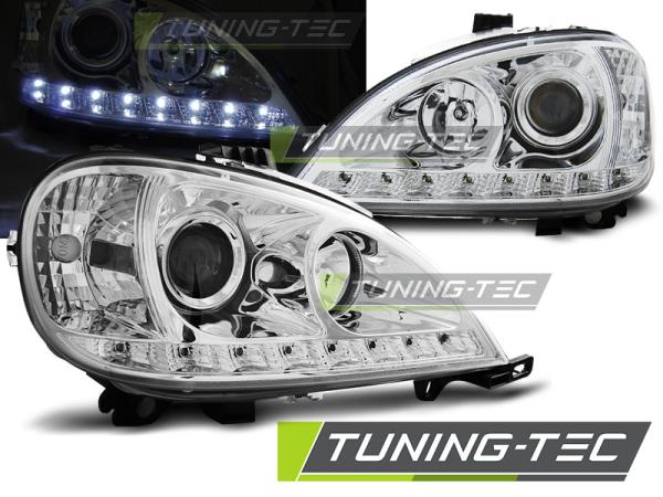 LED Tagfahrlicht Design Scheinwerfer passend für Mercedes Benz ML W163 98-01 chrom