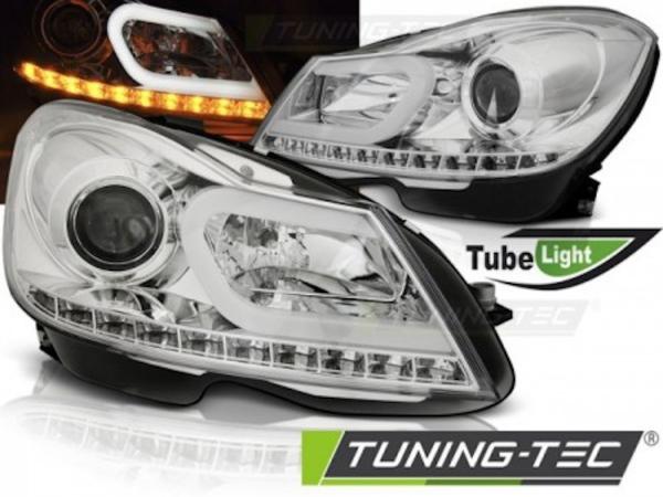 Scheinwerfer LED Tagfahrlicht Optik passend für Mercedes C-Klasse W204 Bj. 11-15 Chrom