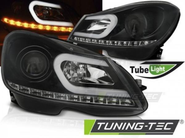 Scheinwerfer LED Tagfahrlicht Optik passend für Mercedes C-Klasse W204 Bj. 11-15 Schwarz