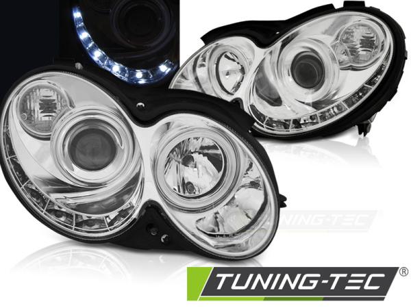 LED Tagfahrlicht Design Scheinwerfer passend für Mercedes Benz CLK W209 03-10 chrom