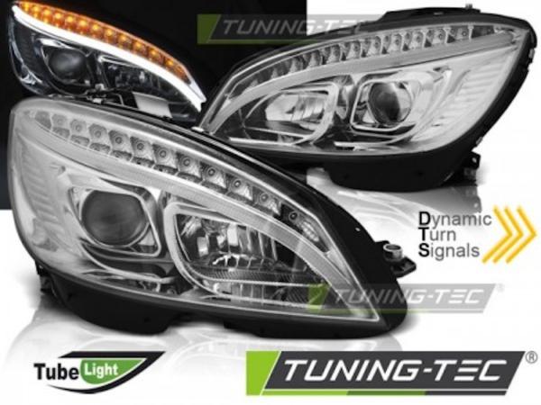 Scheinwerfer LED Tagfahrlicht Optik passend für Mercedes C-Klasse W204 07-10 Chrom LTI