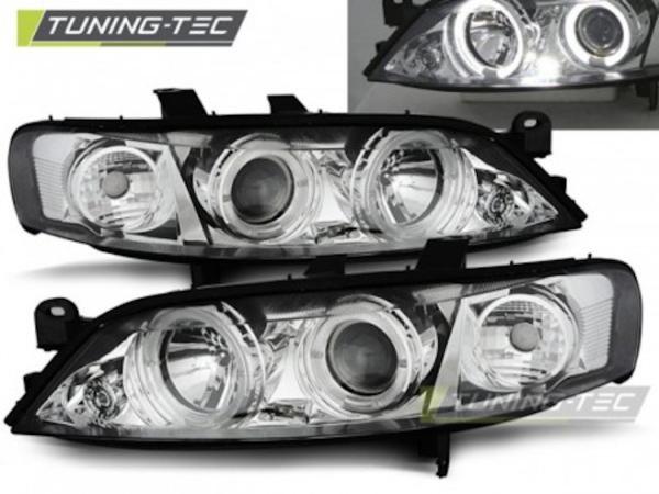 Scheinwerfer Angel Eyes passend für Opel Vectra B Facelift Bj. 99-02 Chrom