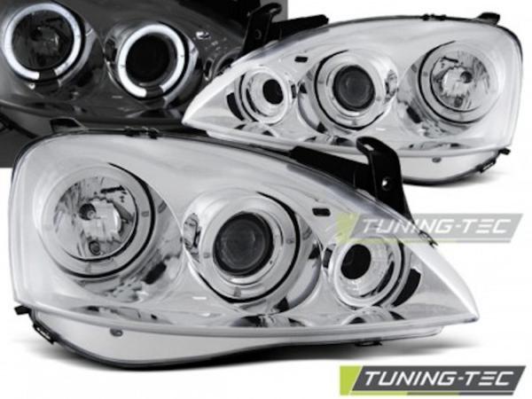 Scheinwerfer Angel Eyes passend für Opel Corsa C Bj. 00-06 Chrom