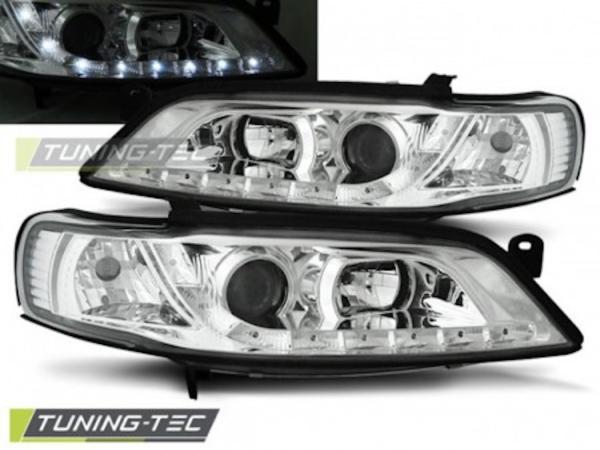 LED Tagfahrlicht Design Scheinwerfer passend für Opel Vectra B Facelift 99-02 chrom
