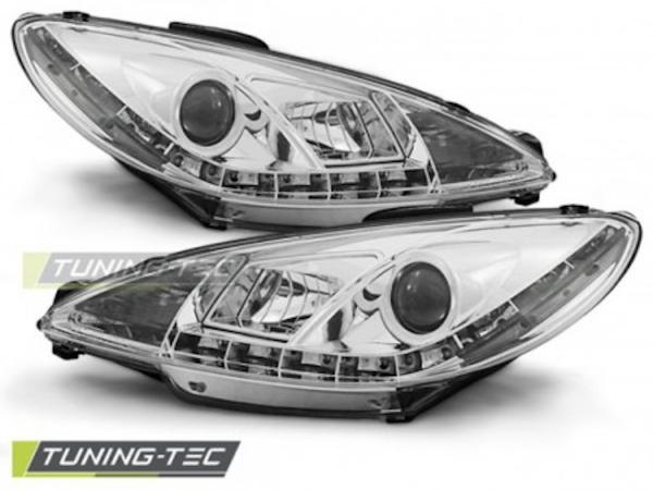 Scheinwerfer LED Tagfahrlicht Optik passend für Peugeot 206 Bj. 98-06 Chrom