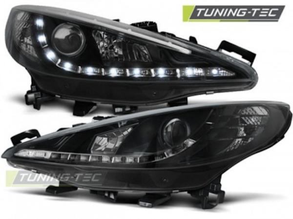 LED Tagfahrlicht Design Scheinwerfer passend für Peugeot 207 06-12 schwarz