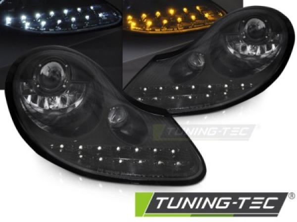 Scheinwerfer LED Tagfahrlicht Optik passend für Porsche Boxster 986 /911 996 Black Glanz