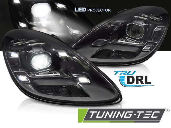 VOLL LED Tagfahrlicht Scheinwerfer Set passend für Porsche Boxster / Cayman 718 2016- schwarz