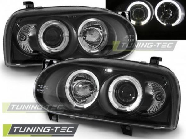 LED Angel Eyes Scheinwerfer passend für VW Golf 3 91-97 schwarz