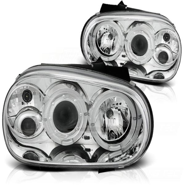 LED Angel Eyes Scheinwerfer passend für VW Golf 4 97-03 chrom