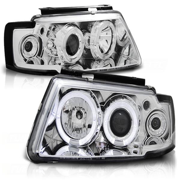 LED Angel Eyes Scheinwerfer passend für VW Passat 3B (B5) 96-00 chrom