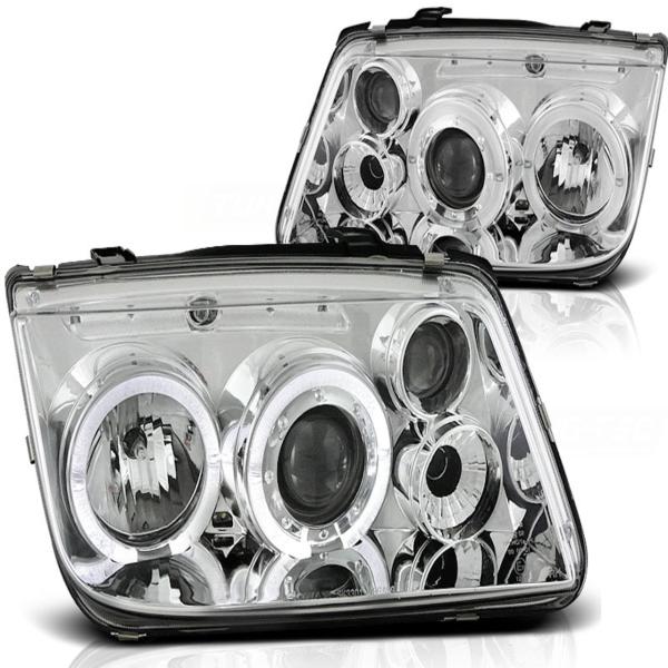 LED Angel Eyes Scheinwerfer passend für VW Bora 98-05 chrom