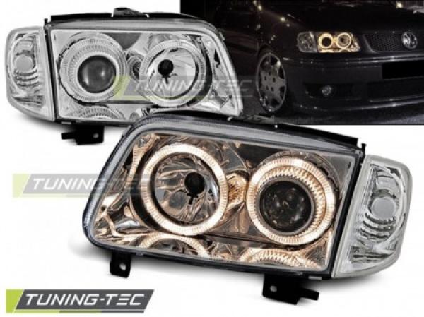 Scheinwerfer Angel Eyes passend für VW Polo 6N2 Bj. 99-01 Chrom