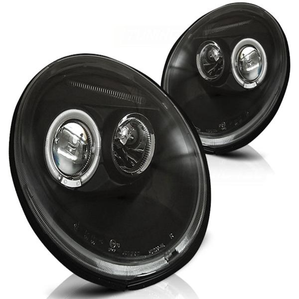 LED Angel Eyes Scheinwerfer passend für VW New Beetle 98-05 schwarz