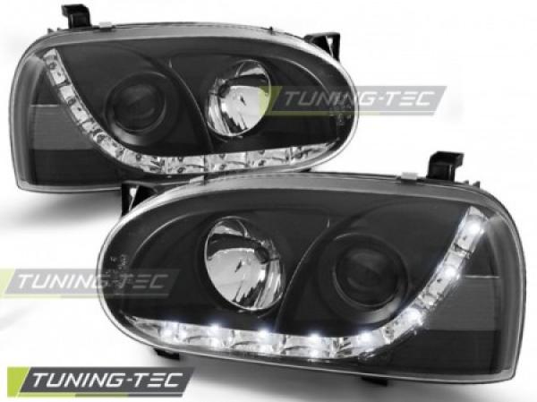 Scheinwerfer LED Tagfahrlicht Optik passend für VW Golf 3 91-97 Schwarz