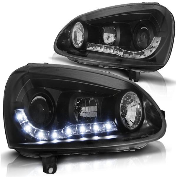 LED Tagfahrlicht Design Scheinwerfer passend für VW Golf 5 03-09 schwarz