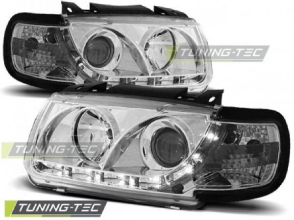 Scheinwerfer LED Tagfahrlicht Optik passend für VW Polo 6N Bj. 94-99 Chrom