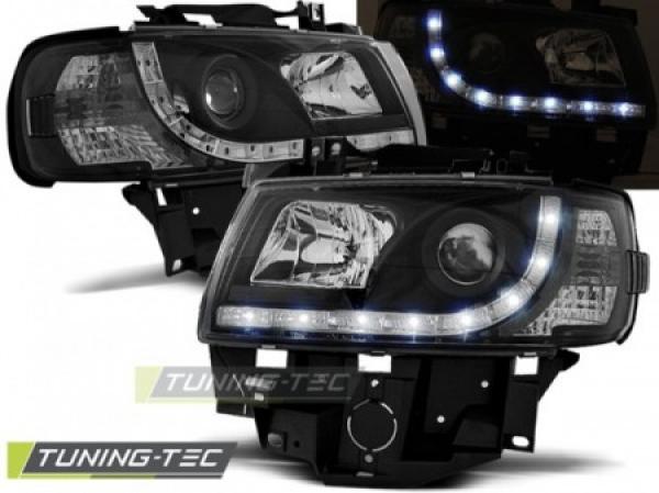 Scheinwerfer LED Tagfahrlicht Optik passend für VW T4 Multivan Caravelle 96-03 Schwarz
