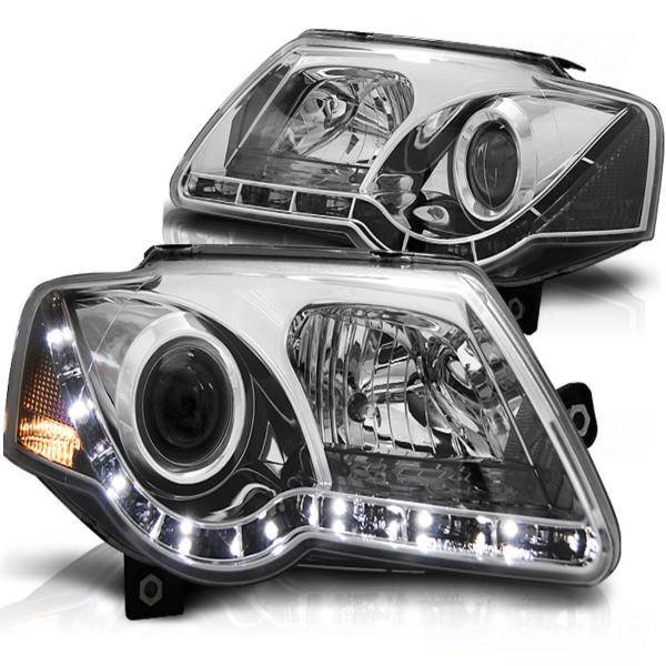 Scheinwerfer LED Tagfahrlicht Optik passend für VW Passat 3C B6 Bj. 05-10 Chrom