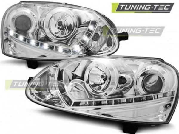 Scheinwerfer LED Tagfahrlicht Optik passend für VW Golf 5 Jetta 5 Bj. 03-10 Chrom