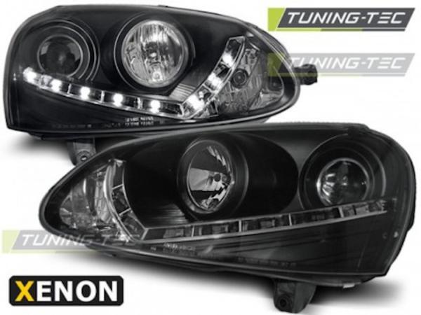 Xenon Scheinwerfer LED Tagfahrlicht Optik passend für VW Golf 5 Jetta 5 03-10 Schwarz