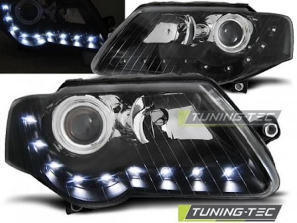 Scheinwerfer LED Tagfahrlicht Optik passend für VW Passat 3C B6 Bj. 05-10 Schwarz
