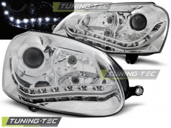 Scheinwerfer LED Tagfahrlicht Optik passend für VW Golf 5 Jetta 5 Bj. 03-10 Chrom