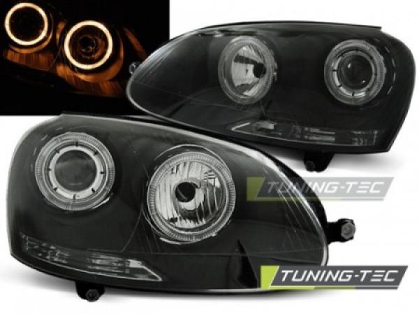 LED Angel Eyes Scheinwerfer passend für VW Golf 5 03-09 schwarz