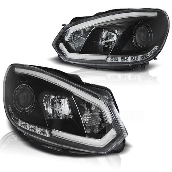 LED Tagfahrlicht Scheinwerfer passend für VW Golf 6 08-12 schwarz