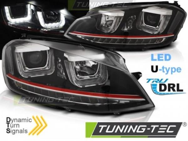 Scheinwerfer DRL LED Tagfahrlicht passend für VW Golf 7 Bj. 12-16 Schwarz Rot mit dynamischem Blinker