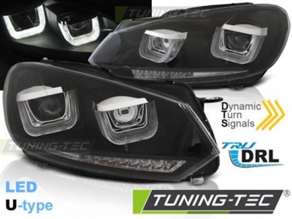 Scheinwerfer DRL LED Tagfahrlicht passend für VW Golf 6 08-13 Schwarz mit dynamischen Blinker