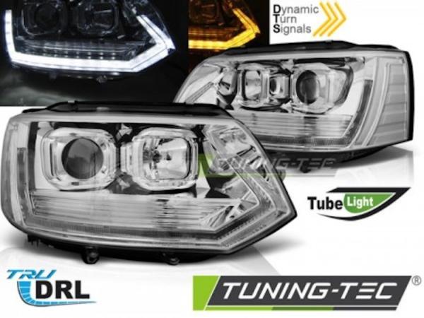 Scheinwerfer DRL LED Tagfahrlicht passend für VW T5 GP Facelift 10-15 Chrom im T6 Design
