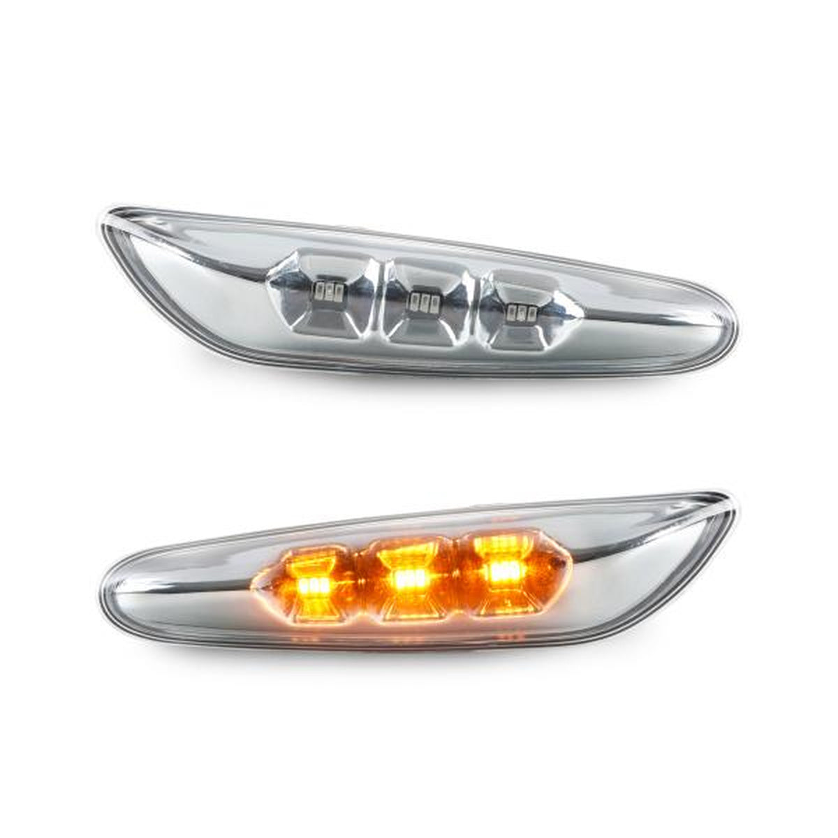 Clignotants latéraux LED chromés compatibles avec BMW E46 E90 E91 E60 E61 E82 E87