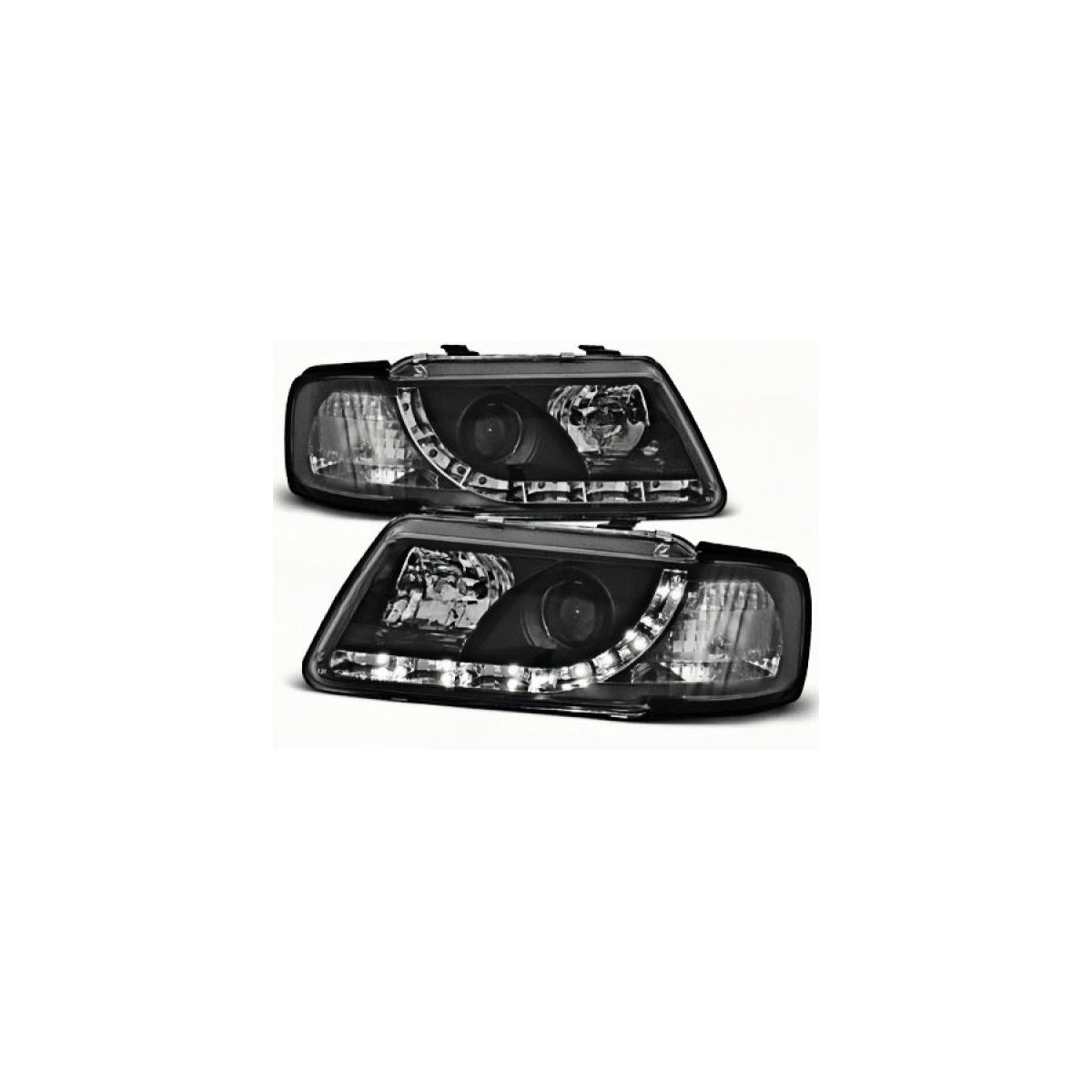 Phares design à feux de jour LED compatibles avec Audi A3 8L 96-00 noirs