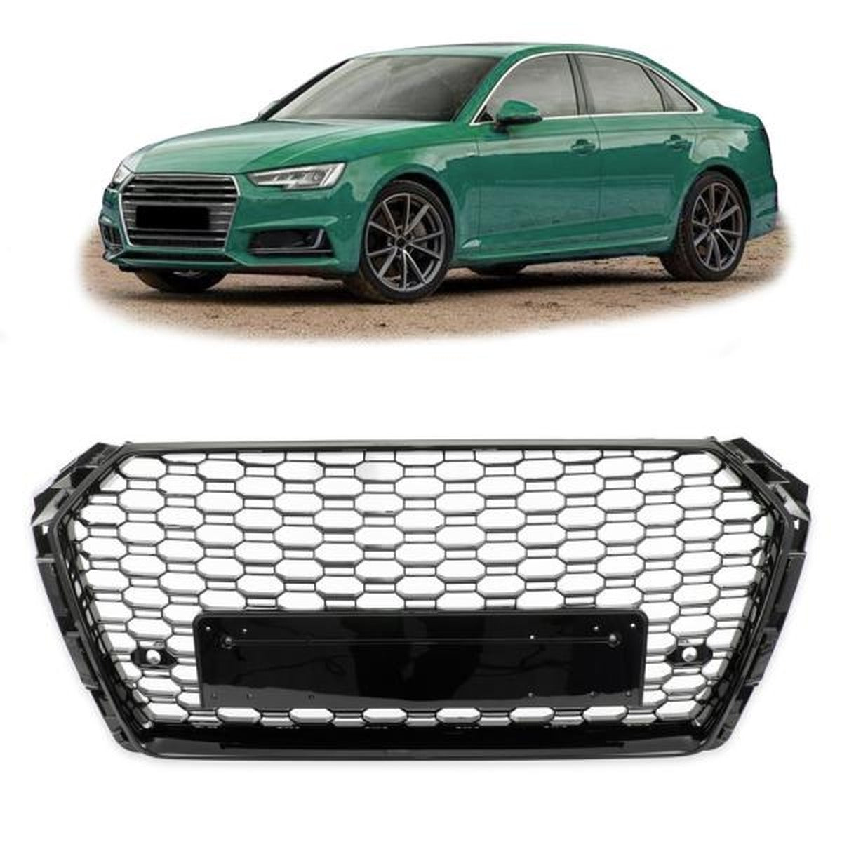 Calandre nid d'abeille noir brillant compatible avec Audi A4 B9 de 2015 à 2019, pas pour RS4