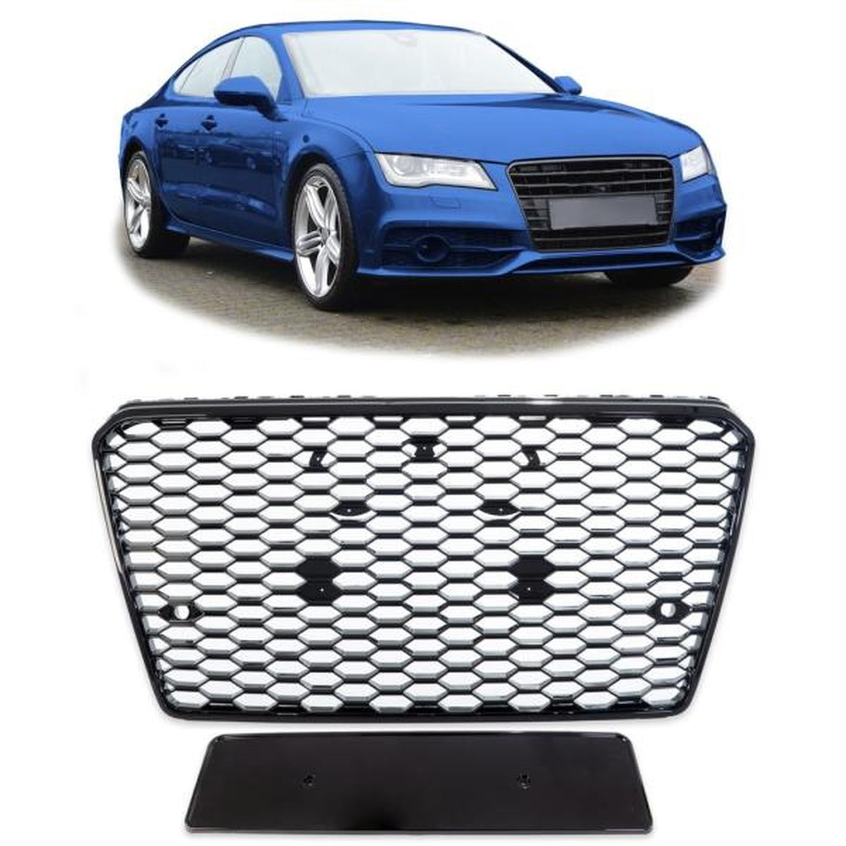 Calandre nid d'abeille noir brillant compatible avec Audi A7 C7 2010-2014, pas pour RS7