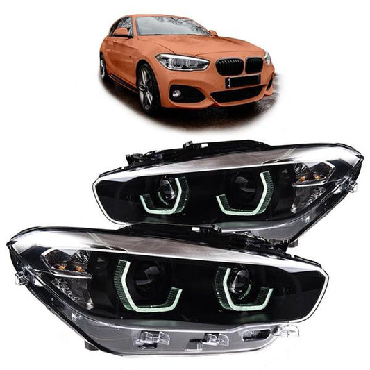 VOLL LED Tagfahrlicht Angel Eyes Scheinwerfer passend für BMW 1er F20/F21 LCI (Facelift) 15-19 schwarz