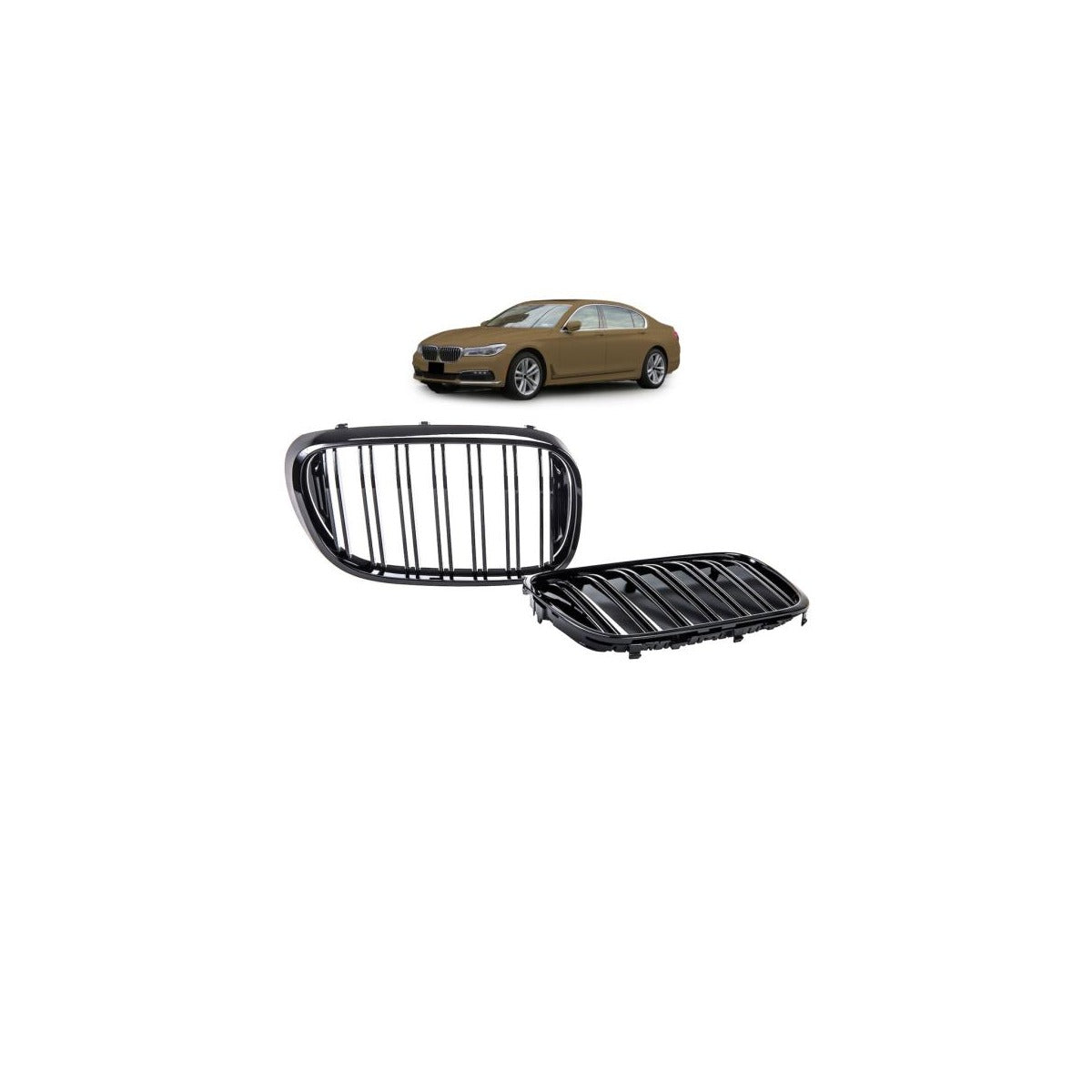 Calandre double barrette noir BRILLANT Performance compatible avec BMW Série 7 G11 G12 2014-2019