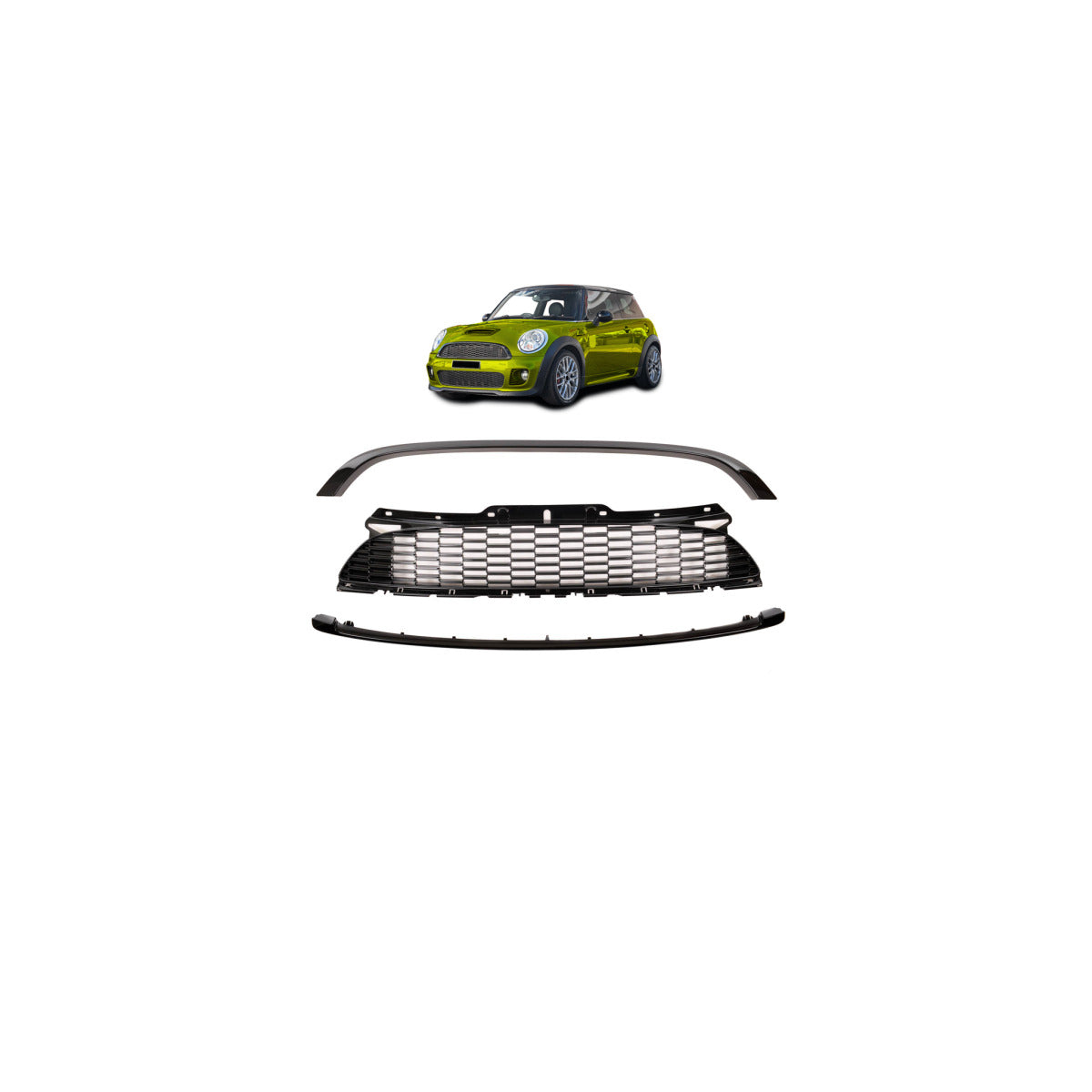 Calandre compatible avec Mini Cooper R56 R57 R58 R59 SET 3 pièces 2006-2015 noir brillant