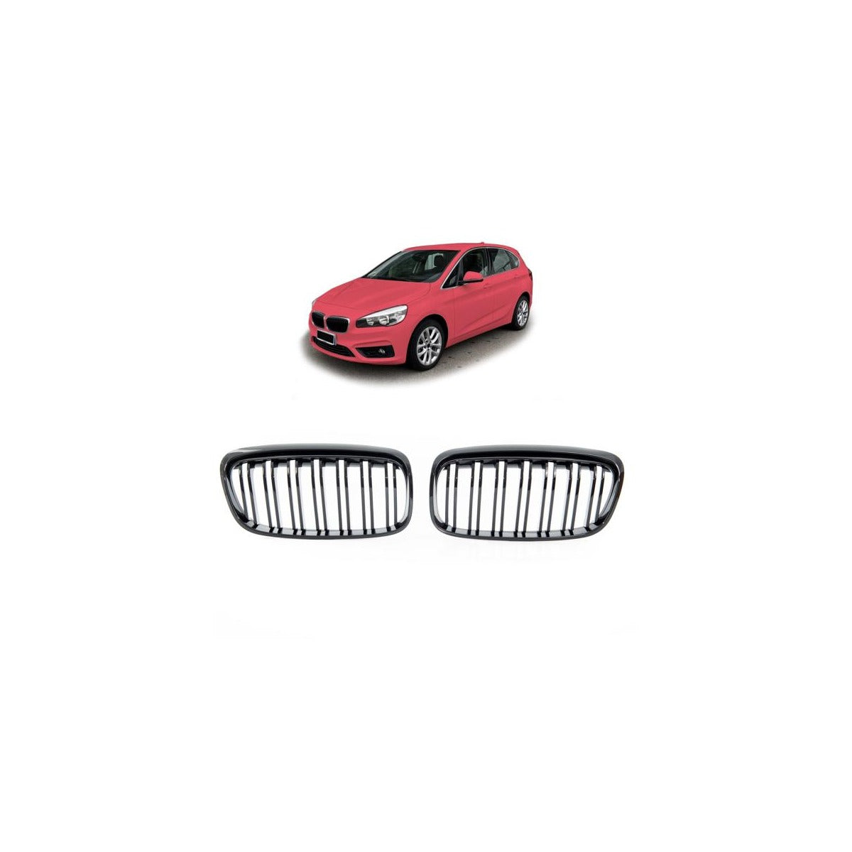 Jeu de calandres doubles à bords noirs brillants compatible avec BMW Série 2 Active Tourer F45