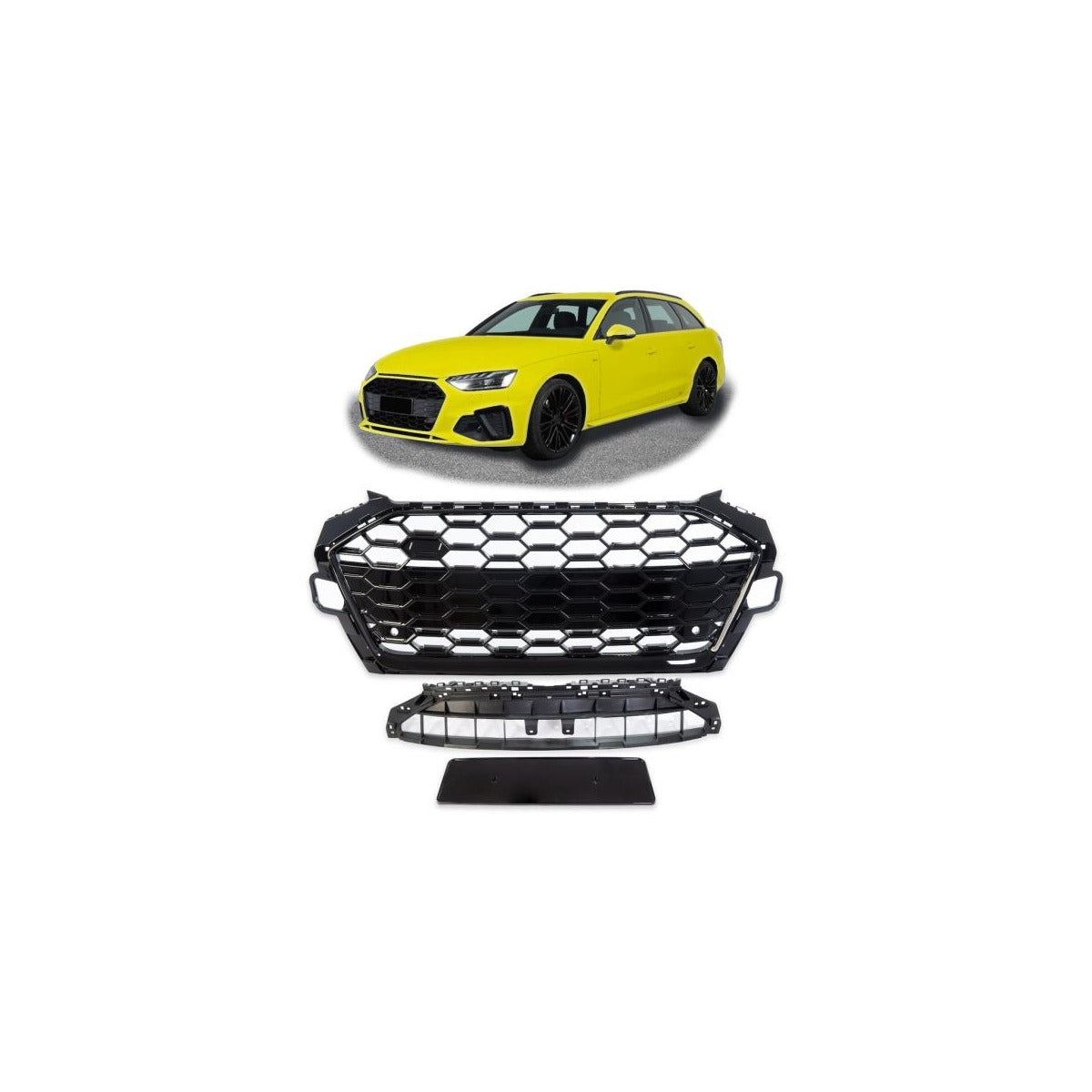 Calandre nid d'abeille large, noir brillant, compatible avec Audi A4 B9 Facelift avec S Line