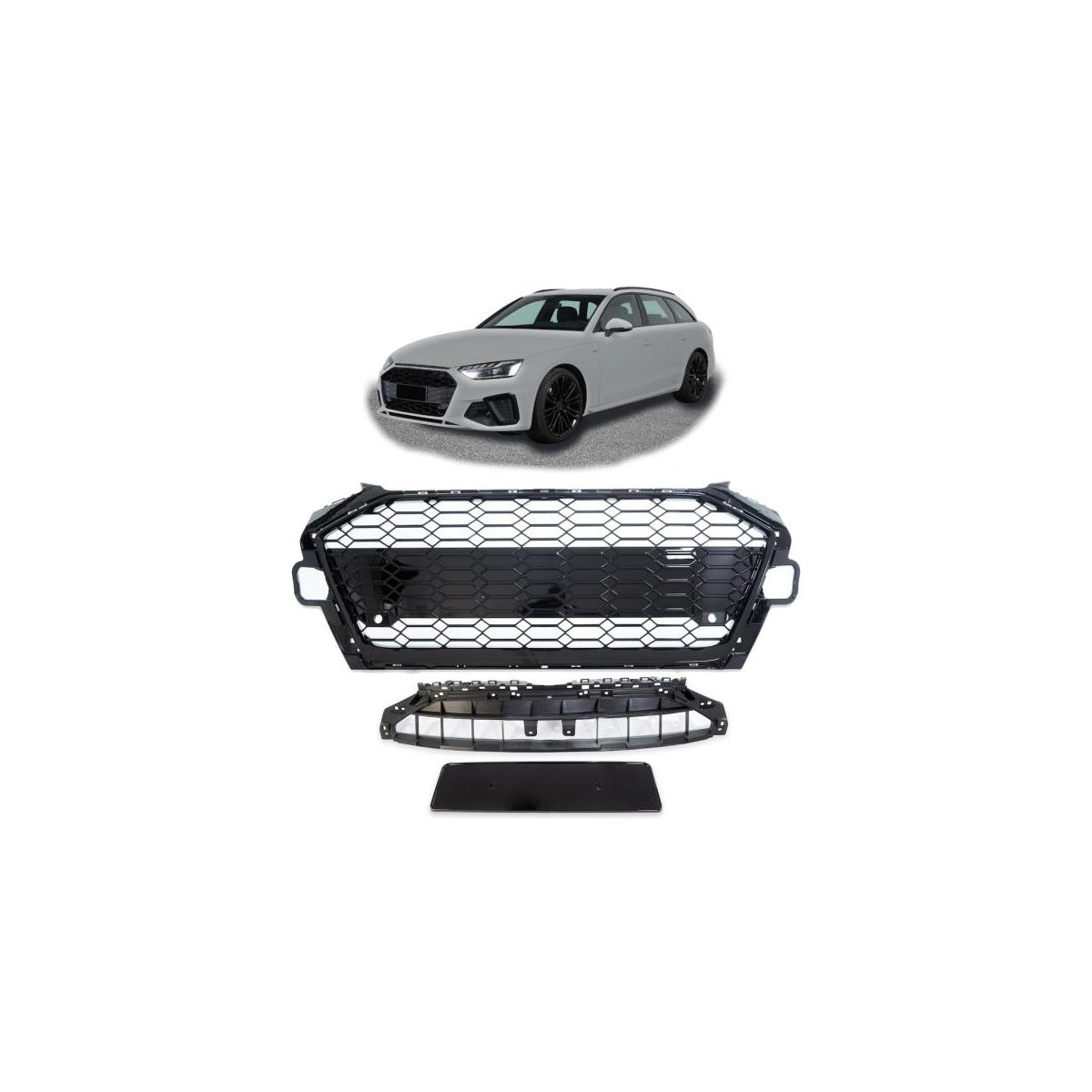Calandre nid d'abeille noir brillant compatible avec Audi A4 B9 Facelift à partir de 2019, pas pour RS4