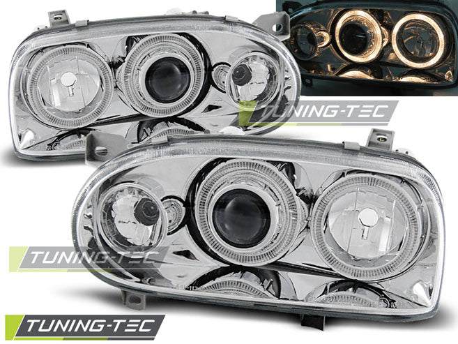 Scheinwerfer Angel Eyes Chrom passend für VW GOLF 3 09.91-08.97