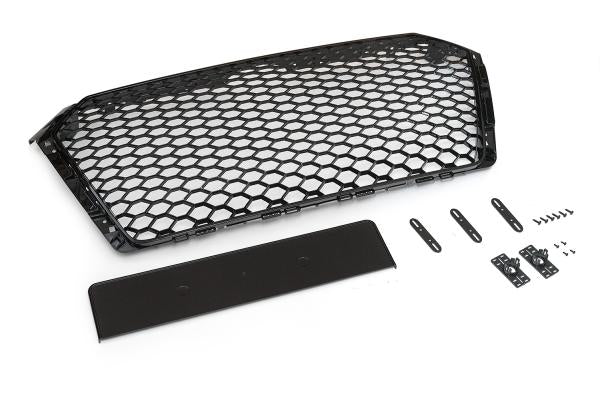 Sportgrill Frontgrill Kühlergrill Wabengrill Passend für Audi A4 B9 Grill ohne Emblem ab 16- Schwarz Glanz