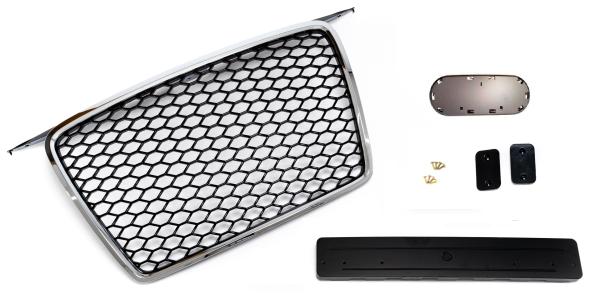 Frontgrill Sport schwarz mit Emblem und Kennzeichenhalter passend für Audi A3, 8P