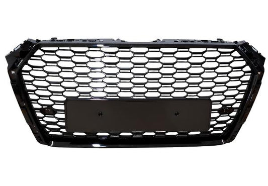 Sportgrill Frontgrill Kühlergrill Wabengrill Passend für Audi A4 B9 Grill ohne Emblem ab 16- Schwarz Glanz