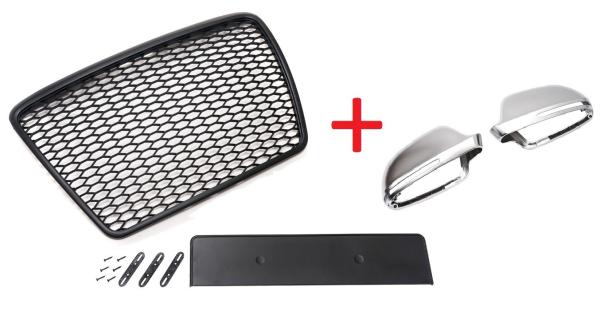 Set Frontgrill mit Kennzeichenhalter und Spiegelkappen passend für Audi A6 4F Facelift