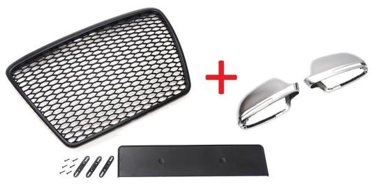 Set Frontgrill mit Kennzeichenhalter und Spiegelkappen passend für Audi A6 4F Facelift